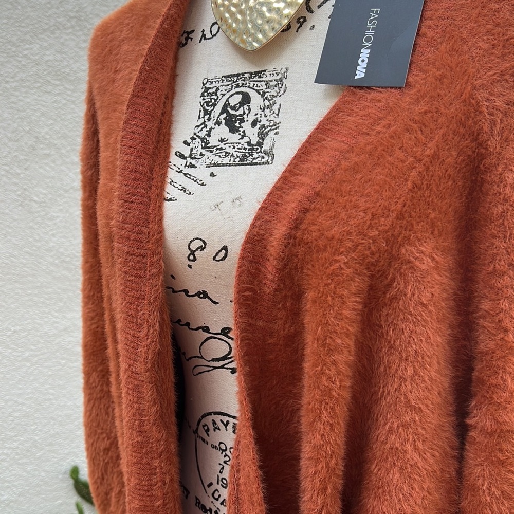 Burnt Orange Fuzzy Cardigan Sweater